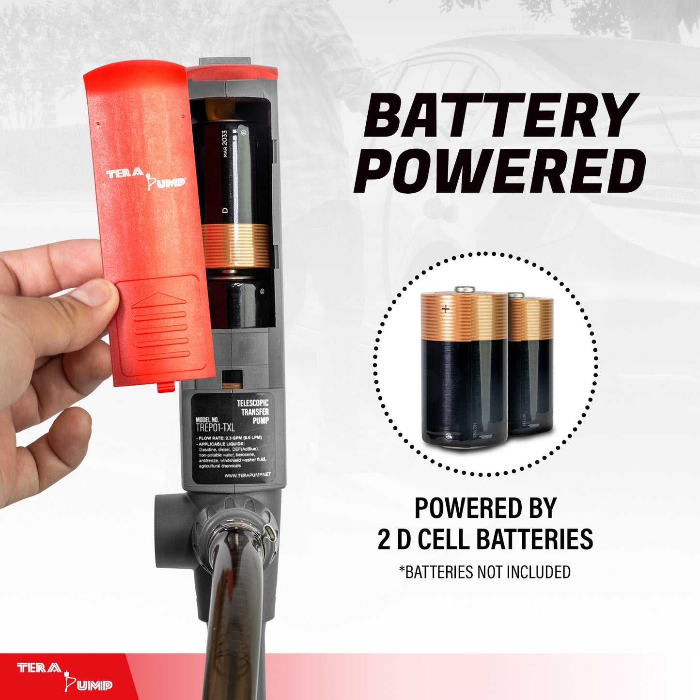TREP01-TXL | 2nd Gen. Telescopic Battery Powered Fuel Transfer Pump, 10 ft. Hose