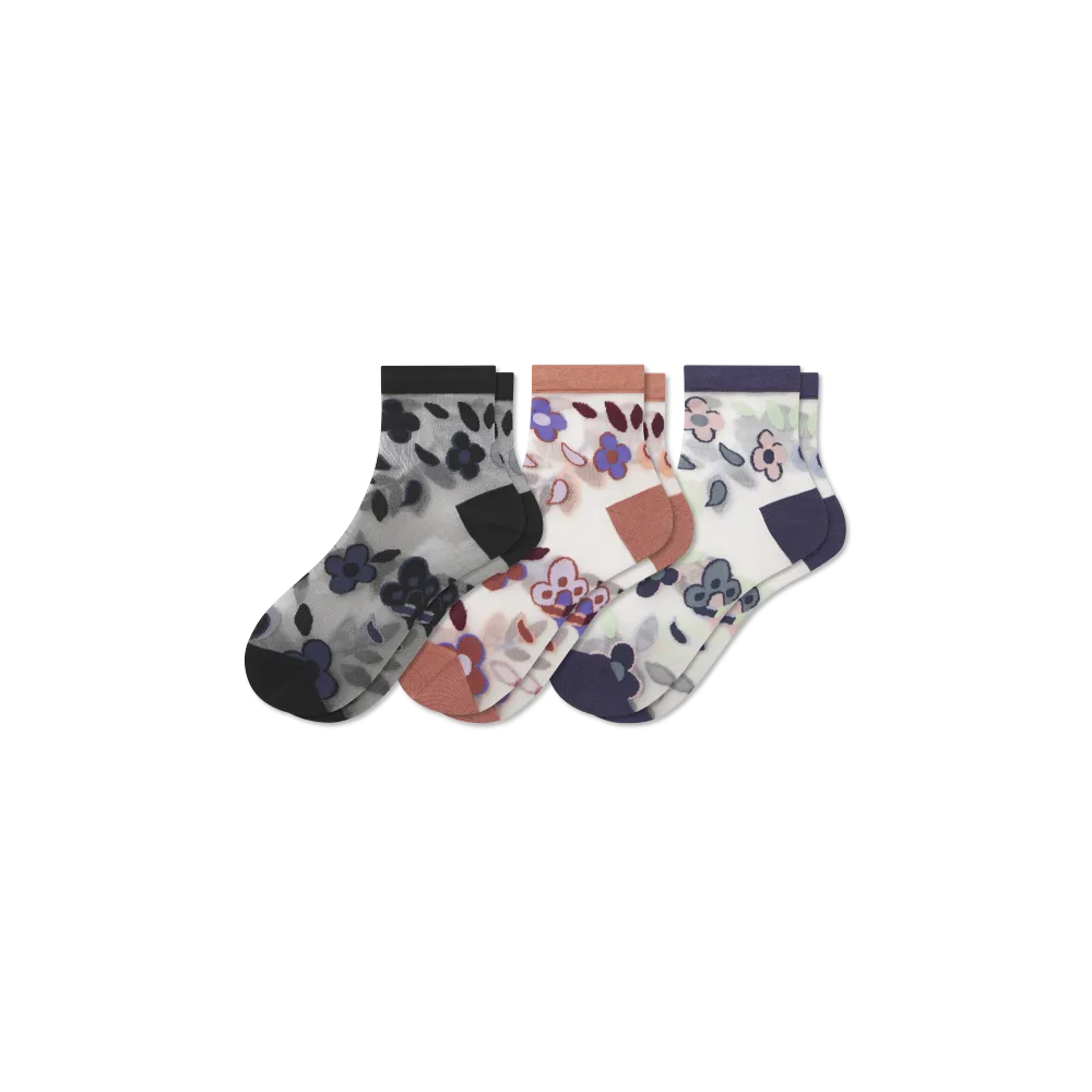 Women’s Sheer Garden Party Quarter Sock 3-Pack